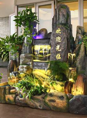 大型假山流水风水轮 落地式招财生财摆件 庭院酒店装饰