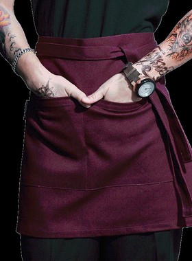 韩短款围裙定制heed黑白色咖啡店服务员围裙厨师工作围裙