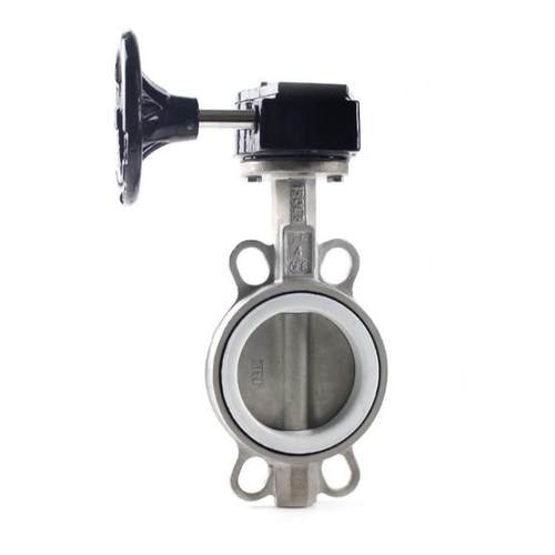 D371F-16P不锈钢304衬四氟手动涡轮对夹式蝶阀耐酸碱DN80 100 150