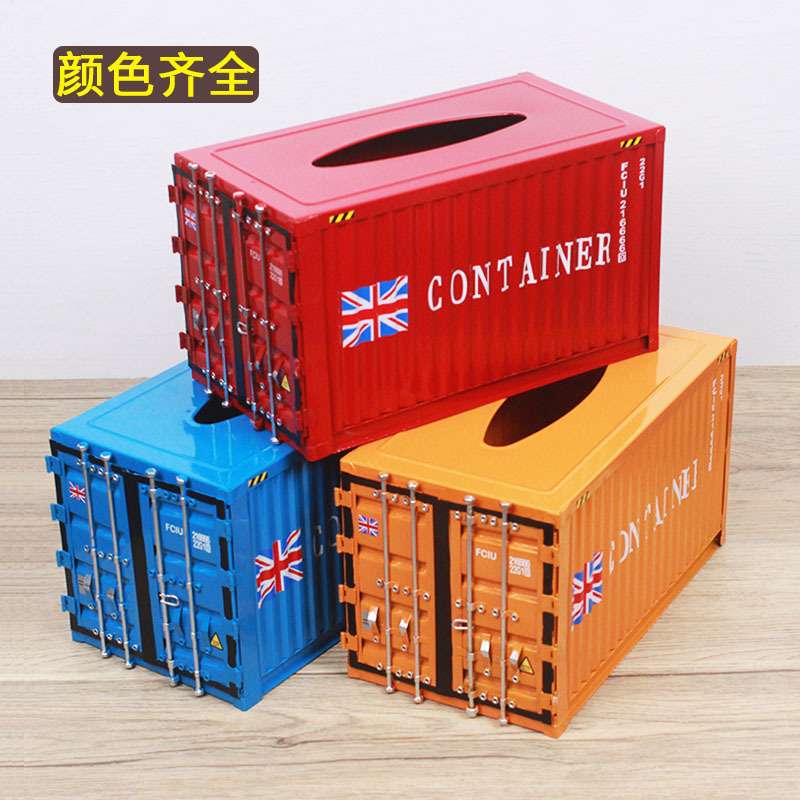 新款 亚马逊热销 集装箱模型工艺品铁艺摆件创意家居装饰品纸巾盒
