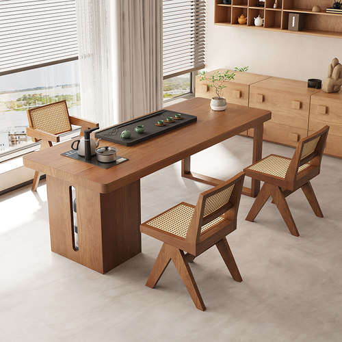 新中式实木茶桌家用一体小户型简约客厅办公泡茶桌茶室阳台茶几