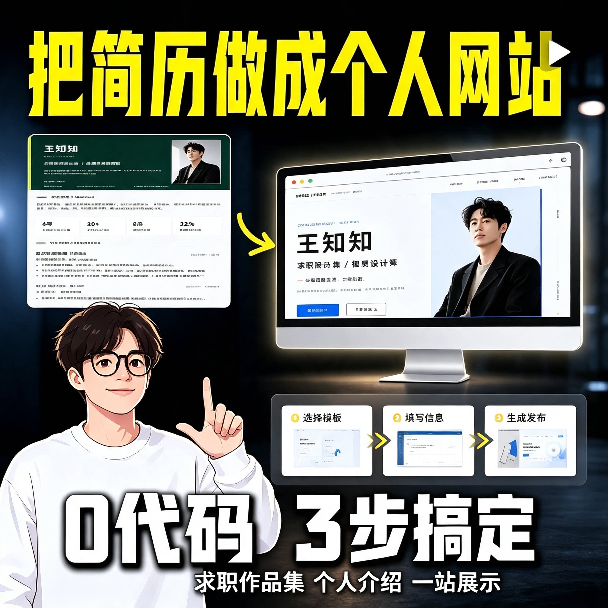 0代码搭建个人简历网站教程求职作品集网页模板快速生成发布资料