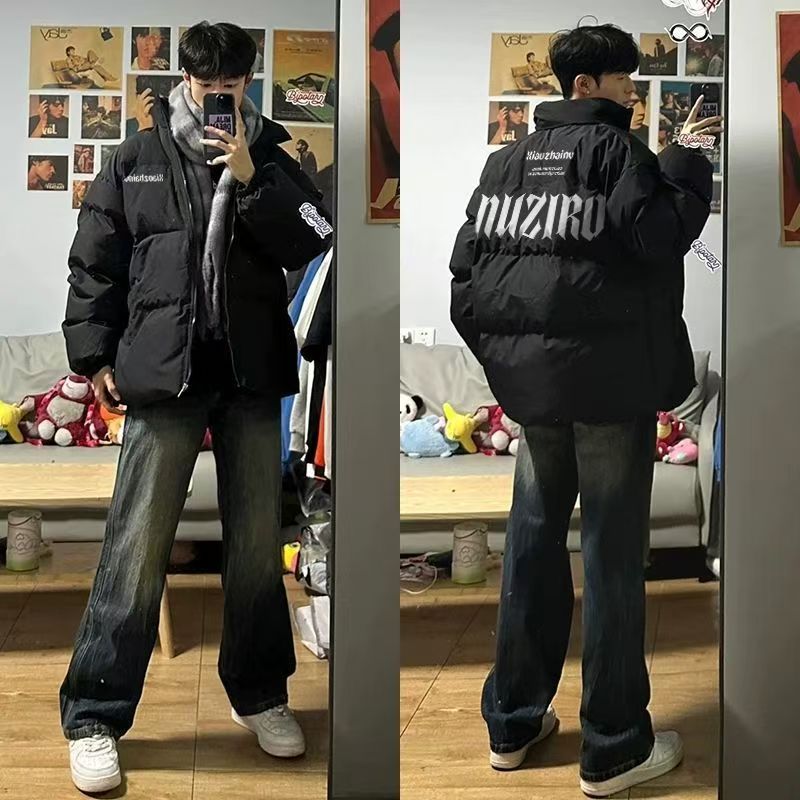 2025冬季新款学生高街保暖加厚棉袄棉服黑色美式潮牌立领棉衣女款