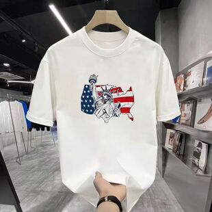 美式纯棉短袖夏季热卖美国国旗圆领印花欧美T恤休闲上衣男同款