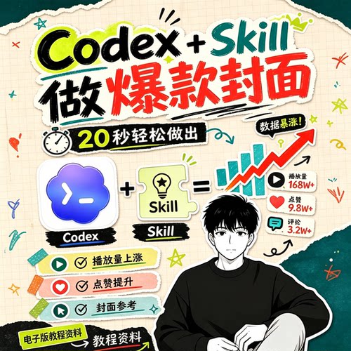 Codex搭配Skill工具20 秒制作爆款短视频封面涨流量实操教程资料