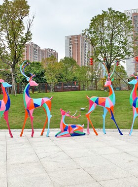 玻璃钢几何梅花鹿雕塑摆件户外花园林景观动物麋鹿婚庆美陈装饰品