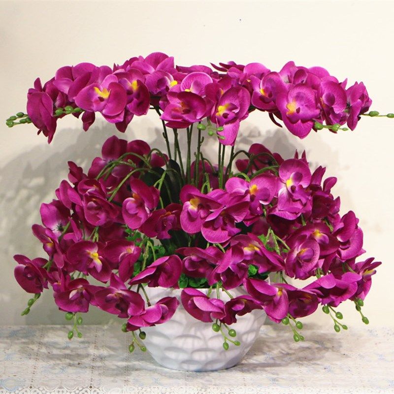 包邮蝴蝶兰花艺盆栽仿真干花套装饰假花绢花客厅餐桌摆设摆放花卉