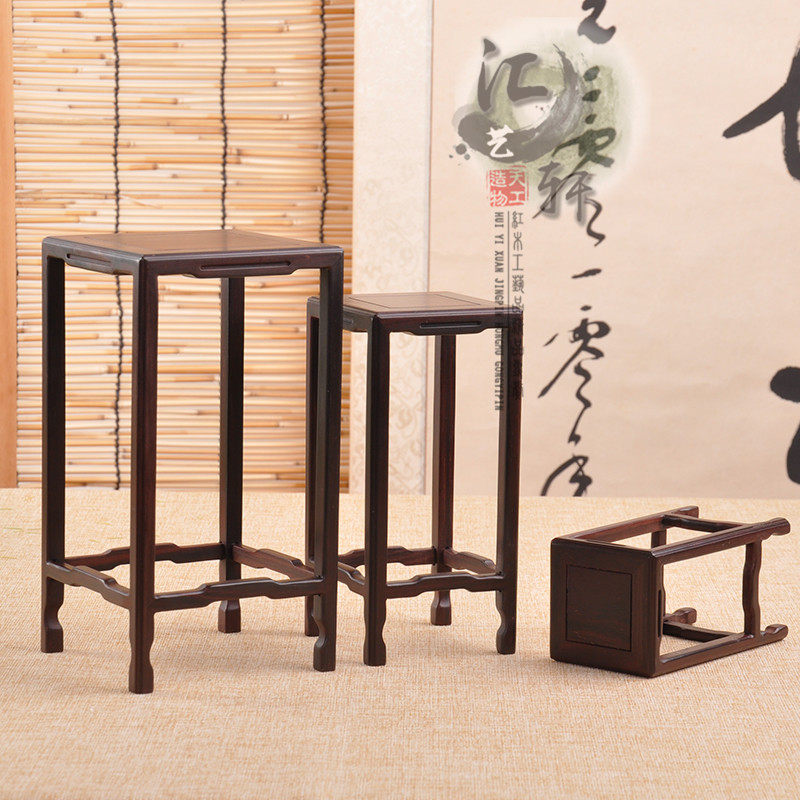 紫檀红木酸枝明式微型小花几正方古董奇石玉器摆件花瓶花盆景底座