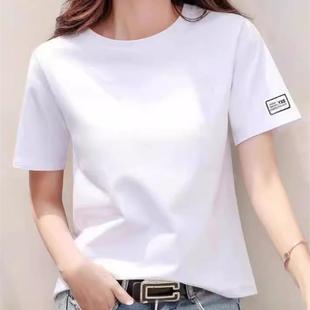 圆领百搭宽松遮肉时尚 文艺简约短袖 白色韩版 T恤春夏季 上衣女 新款