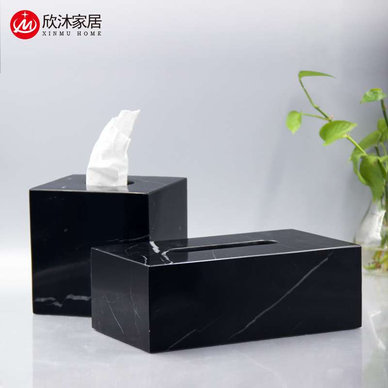 北欧现代天然大理石纸巾盒抽纸盒轻奢酒店样板房摆件创意工艺品