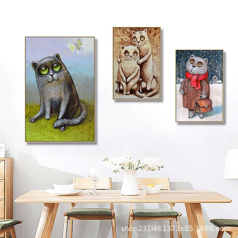 哥特风猫咪挂画个性动物宠物店工作室壁画复古纹身店墙面装饰画