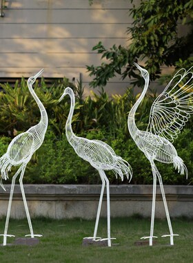 户外不锈钢真丹顶鹤摆件镂空动物雕塑园林景观公园售楼部装饰品