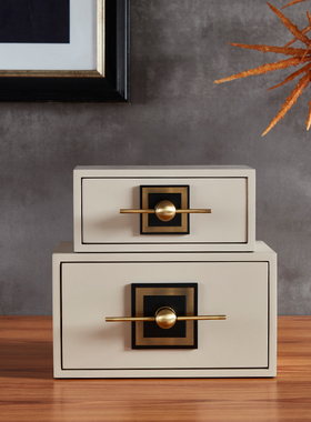 新中式样板房卧室装饰品梳妆台摆件创意实木漆器首饰盒珠宝收纳盒