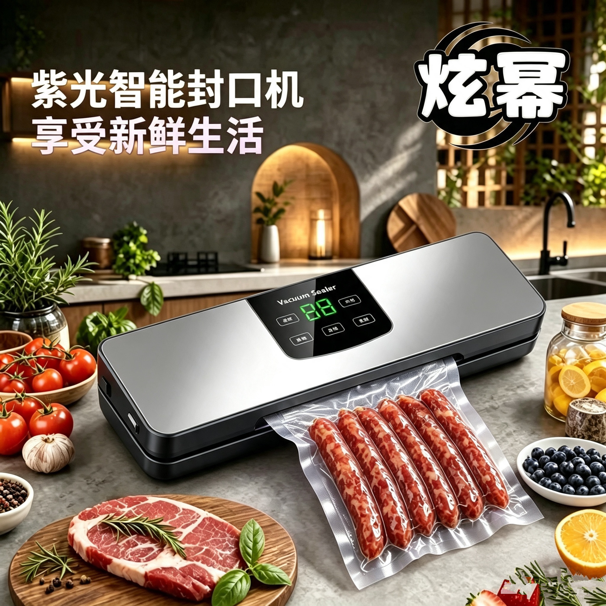 家用真空机智能封口机商用小型全自动真空保鲜机数显塑封机防锈