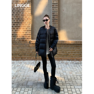 LINGGE ATELIER • 昭辉2.0 缎面中长款可拆卸围脖白鹅绒羽绒服女