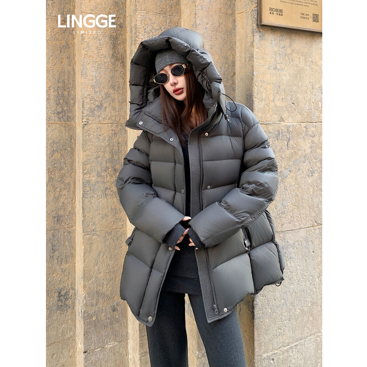 LINGGE ATELIER •7571 新款花苞帽白鹅绒羽绒服女