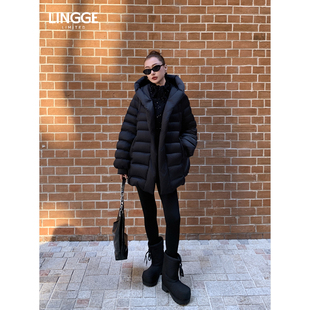 设计感亮片假两件中长款 LINGGE 沐初 • 白鹅绒羽绒服女 ATELIER