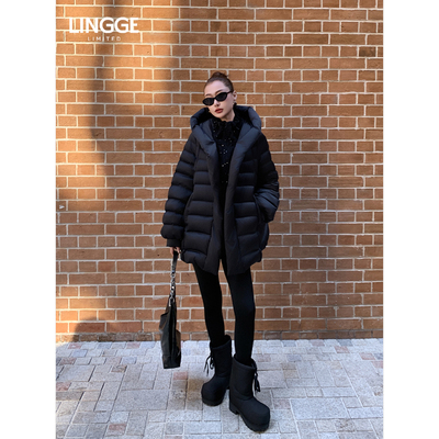 亮片假两件中长款白鹅绒羽绒服女