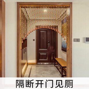 帘子免打孔 桃木葫芦珠帘实木门帘隔断帘玄关客厅厕所家用遮挡新款