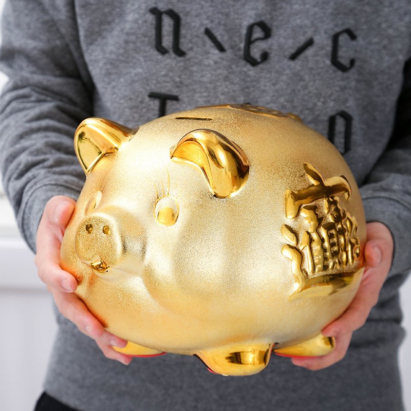 金猪储蓄罐陶瓷存钱罐只进不出创意大人摆件储钱罐婚礼礼品开业