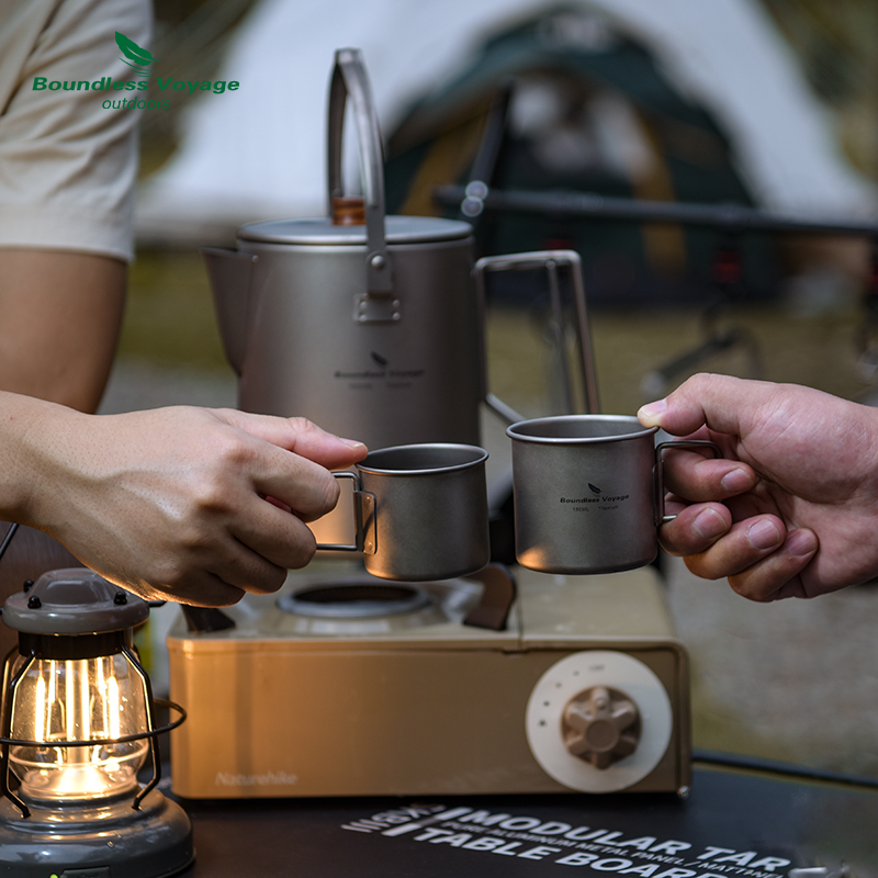 必唯纯钛手冲咖啡壶茶壶户外折叠便携烧水壶露营多功能咖啡杯茶杯