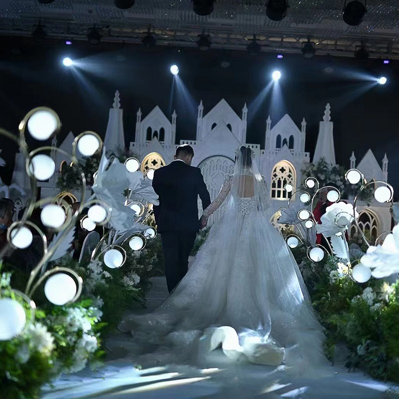 婚庆龙珠灯路引灯新款婚礼发光幸福圆球舞台布置摆件道具金色装饰