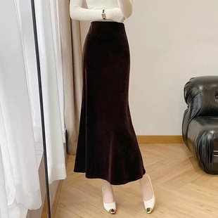 深圳南油包臀裙气质醋酸丝绒半身裙女2025年冬新款 高腰显瘦鱼尾裙