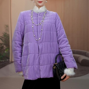 深圳南油原创100桑蚕丝丝绒棉服女新中式 真丝绒棉衣外套 宽松长袖