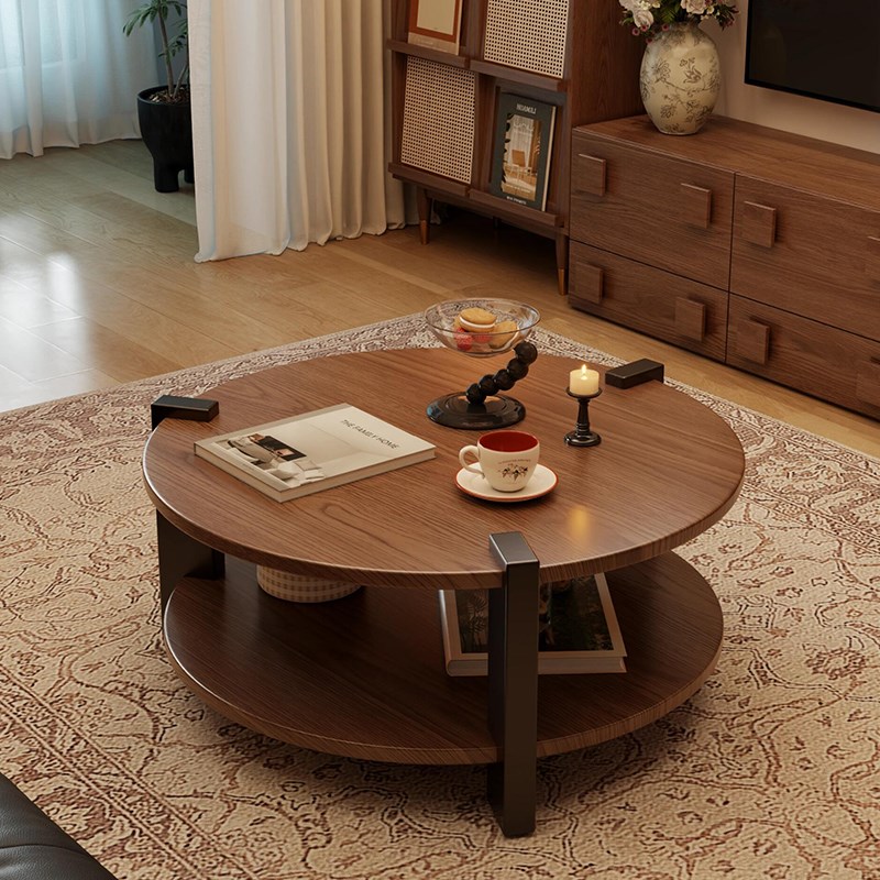 【谷木】2025新款中古风实木圆形组G合茶几轻奢客厅家用小户型茶