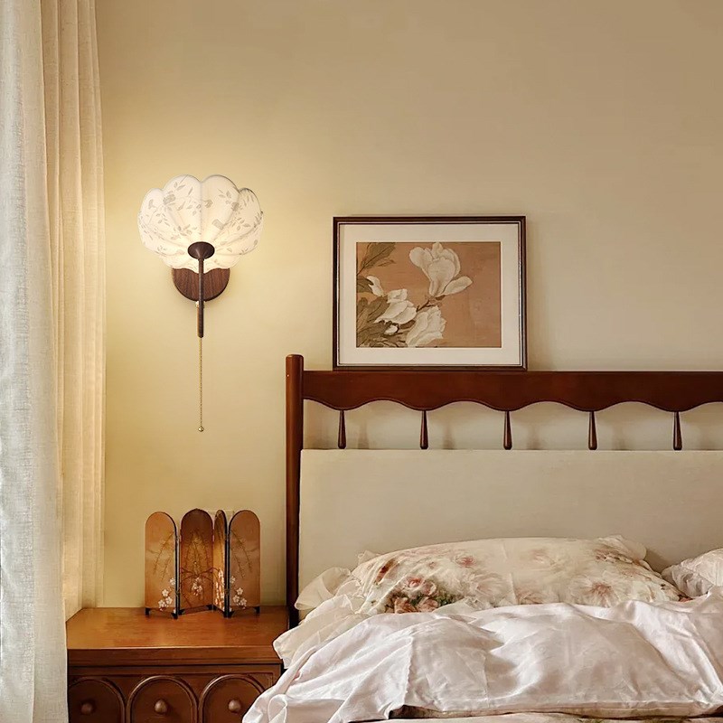 卧室客厅过道f玄关布艺壁灯宋韵美学中古风复古床头小夜灯