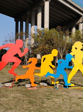 简约不锈钢人物雕塑学校体育公园公路标识自行车装饰美陈摆件定制