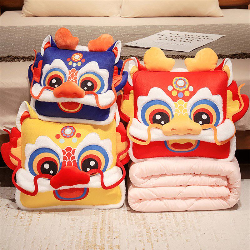 2024新年龙年抱枕被两用加厚抱枕毯子二合一车用汽车毛毯车载被子