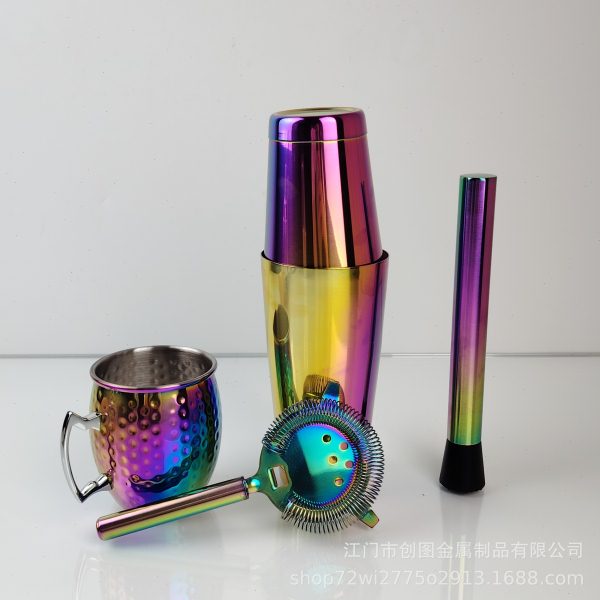 酒吧工具鸡尾酒套件不锈钢炫彩调酒器酒具套装波士顿