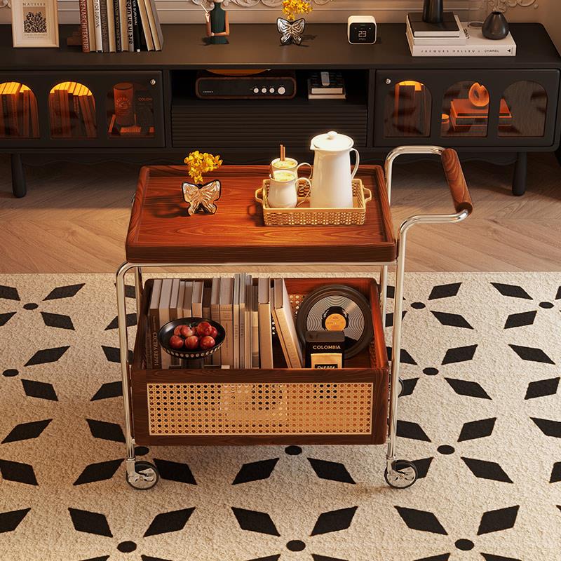 实木边几小推车可移动中古风茶几家用客厅覆古零食置物架简约餐车