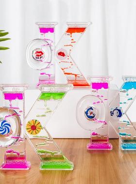 创意OK形状双彩色油滴沙漏摆件动感旋转涡轮计时器儿童节生日礼物