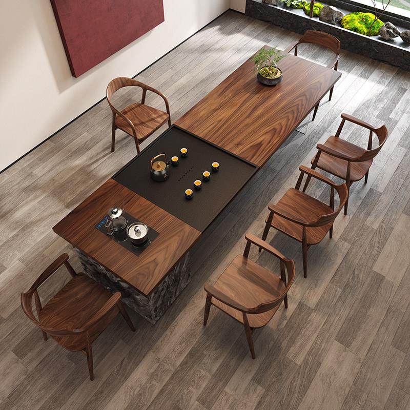 南美胡桃木茶桌椅新中式会所实木大板桌办公室接待一体两用泡茶桌,住宅家具,家用茶台/茶桌,淘宝优惠券,粉丝福利购,淘宝优惠卷