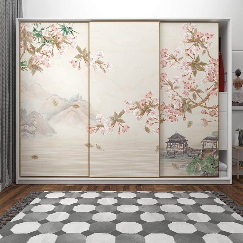 中式推拉门衣柜贴纸柜子柜门翻新改造玻璃移门自粘贴膜遮丑装饰画