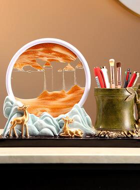 沙漏笔筒学生办公室摆件收纳流沙书房文具装饰品老板礼物