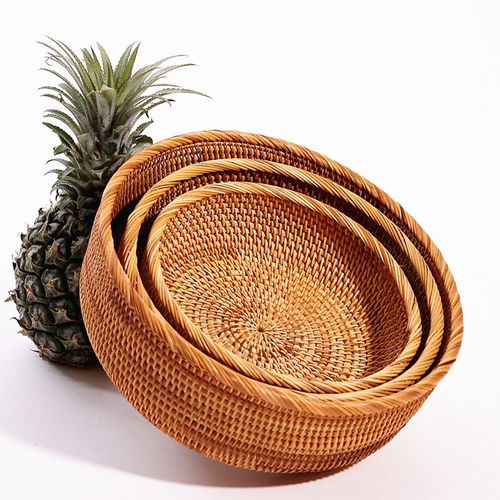 藤编水果篮子日式收纳筐越南桌面手工编织家用客厅零食竹编馒头筐