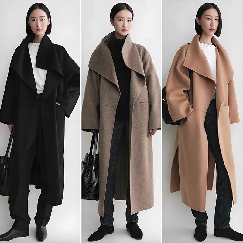 折扣现货!瑞典代购 新款羊绒羊毛极简松弛宽松大衣外套明星同款