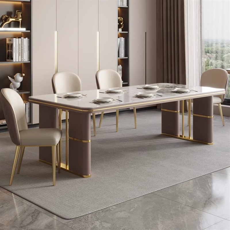 轻奢岩板餐桌椅组合长方形现代简约家用小户型高端餐厅亮光岩板桌