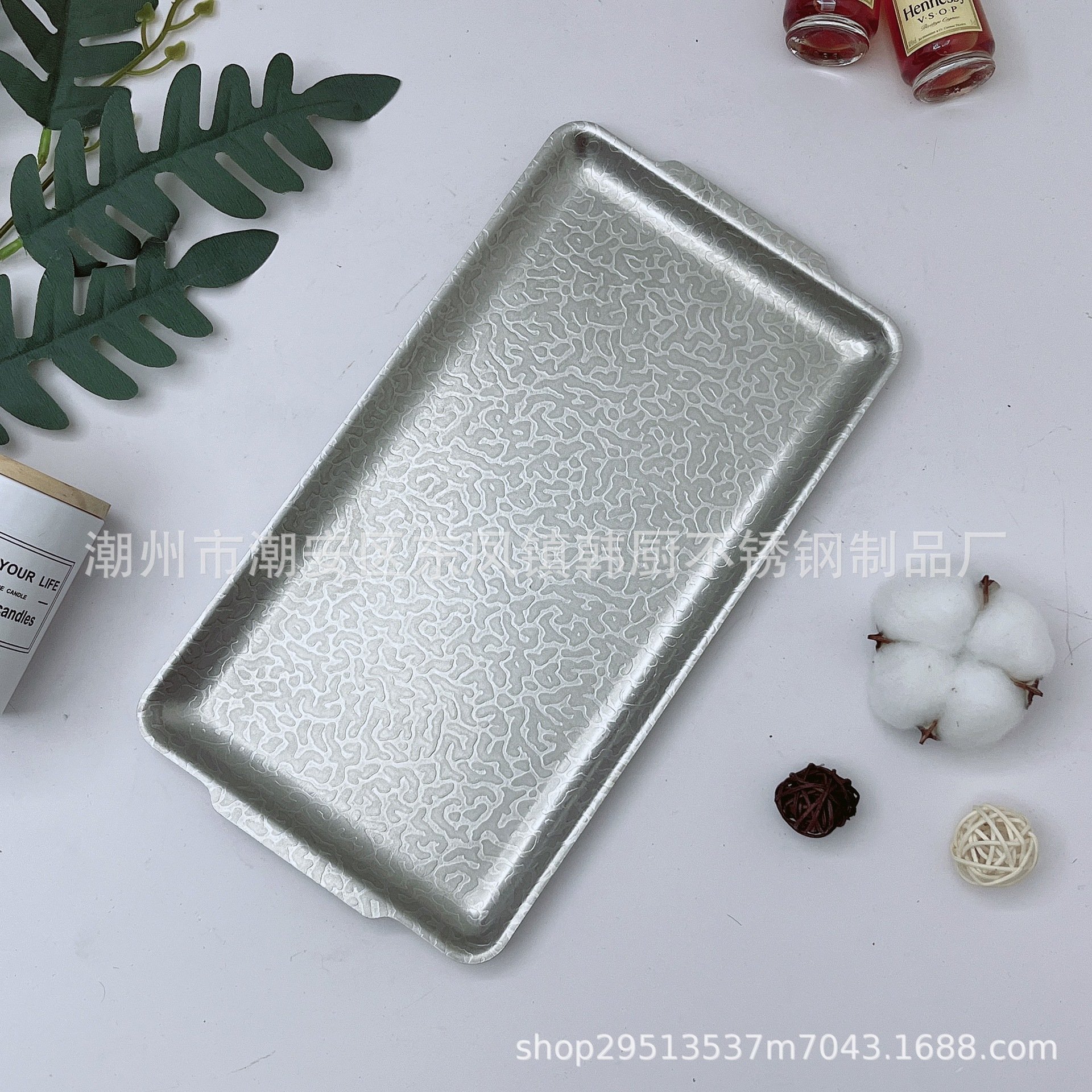 304不锈钢复古盘方形韩式锤纹盘烧烤方盘子甜品盘牛排餐盘高颜值