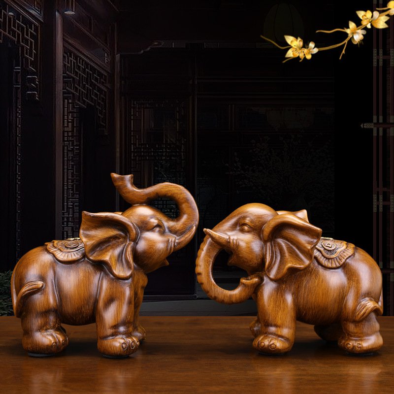 大象摆件一对招财开业礼品客厅玄关电视酒柜办公室吉祥工艺装饰品