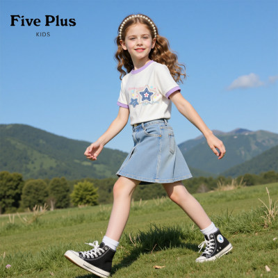 Five Plus童装女童撞色t恤夏薄款2026新款儿童短袖时髦小女孩半袖