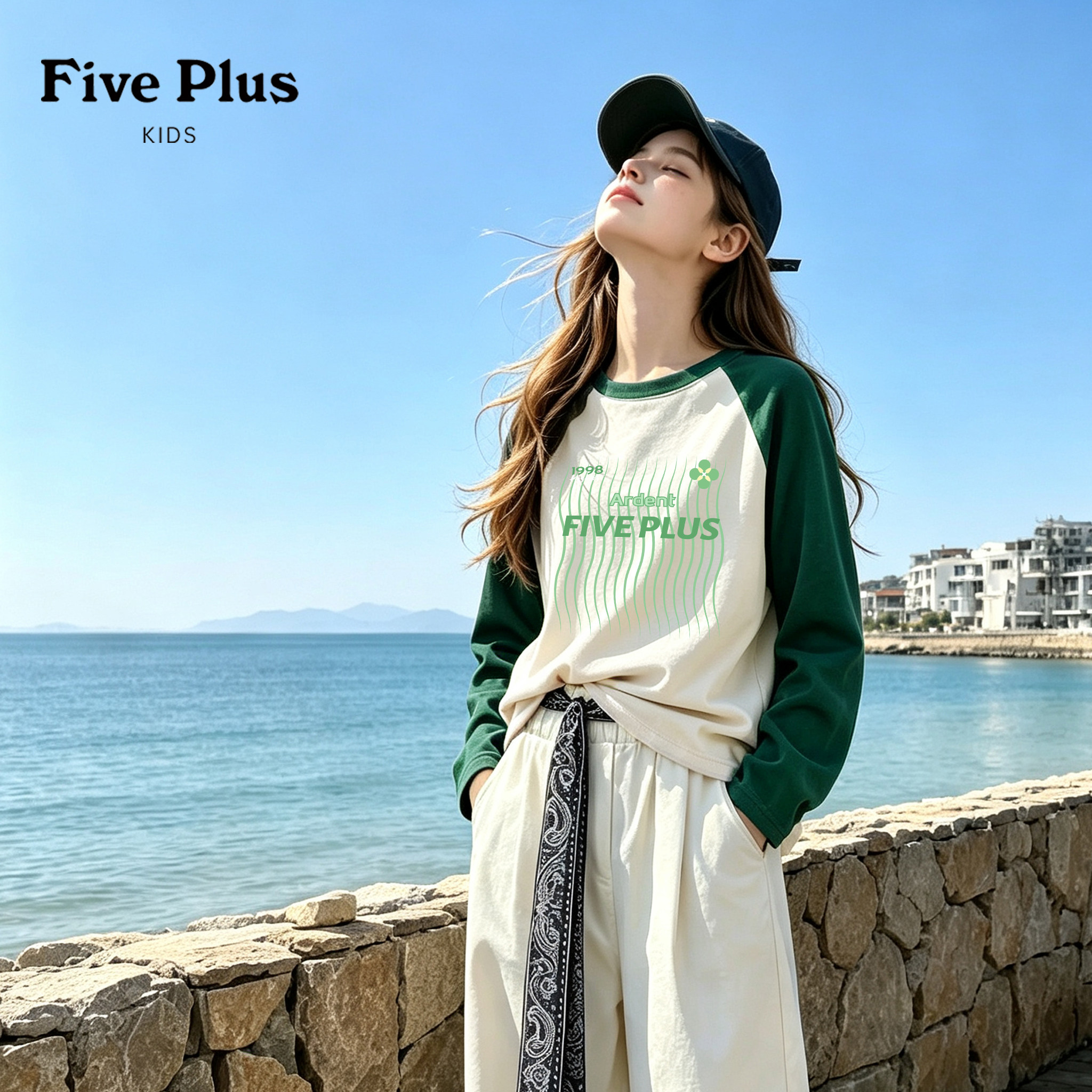 Five Plus女童长袖t恤2026新款秋装青少年超好看上衣儿童纯棉衣服