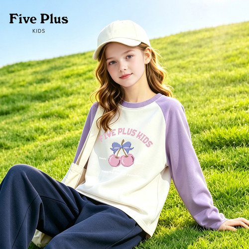 Five Plus女童t恤春秋款2026新款秋装女孩圆领长袖衣服儿童上衣
