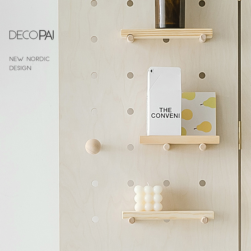 实木书架墙面北欧日式ins半圆洞洞板一字搁板墙上置物架艺术配件
