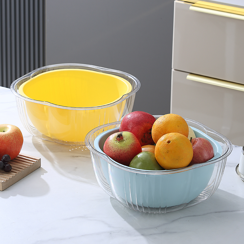 透明双层轻奢沥水篮洗菜篓家用水果淘盘洗菜篮子洗菜盆厨房滤水篮