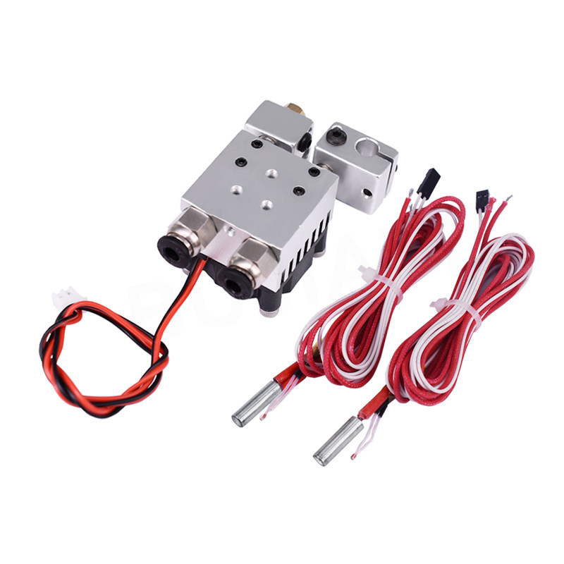 新款3D打印机配件E3DV6 背部螺 带散热风扇双头混色挤出铝块套件