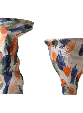 彩绘小众陶瓷花瓶个性家居插花装饰软装样品屋展示中心样板房酒店